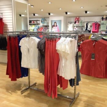 Mid-floor-clothing-display-gondola.-Dymond-Shopfittings-768x576 A colourful display of women's tops with matching lower-wear in an LC Waikiki shop with shop fittings by Dymond Engineering