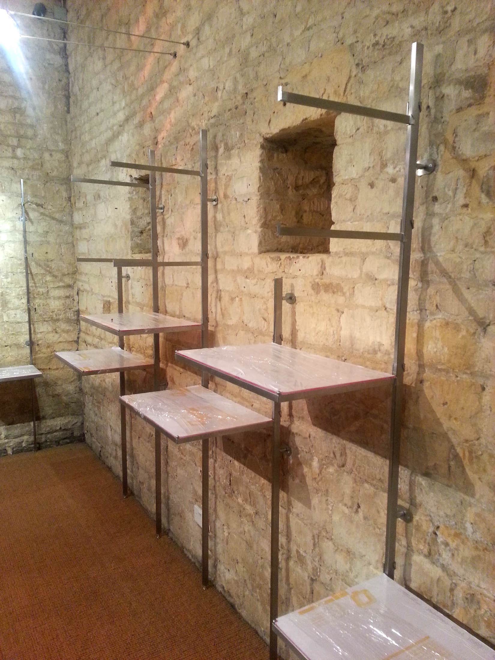 Cotswold stone wall display fittings in progress